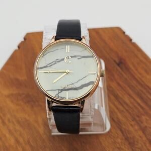 Charming Charlie Women's Marble Dial Minimalist Watch Black Faux Leather Band